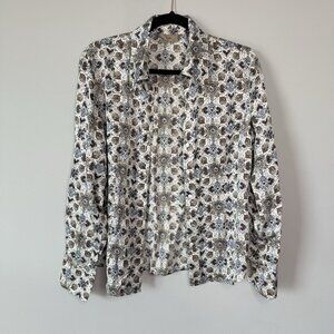 Vintage IE Women 100% Silk Geometric Top Size 10 Eclectic Bohemian Mosaic